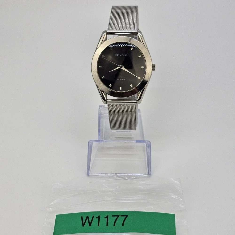 VTG Fondini Men's Watch 36MM Black Dial‎ Gray Mesh Bands New Battery